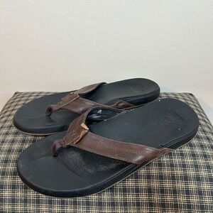 REEF Mens Leather Strap Flip Flops Sandals Size Unknown Black Brown Beach Sz 11